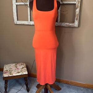 Second skin Dimitra square neck orange contour midi tank dress size medium form